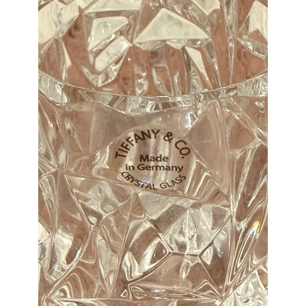 Tiffany & Co Rock Cut Crystal Votive Candle Holder Germany 3” Clear Glass